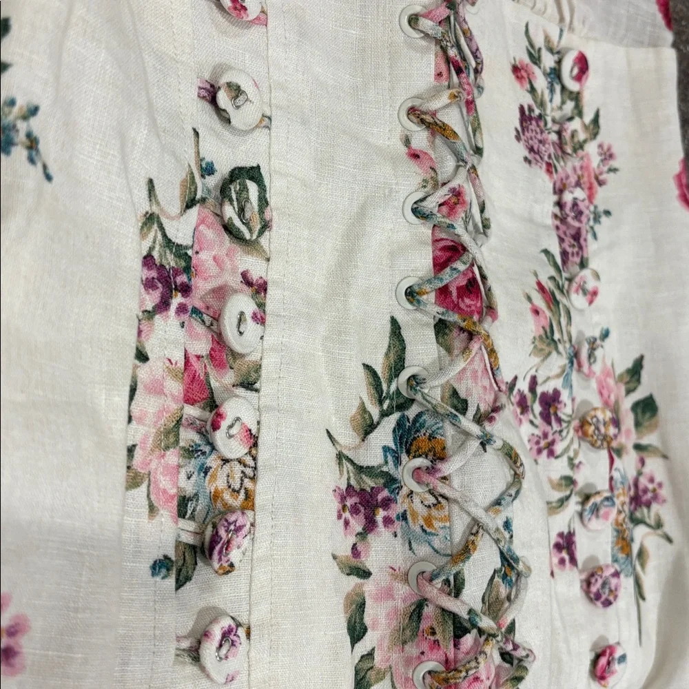 Zimmermann White Floral Mini Dress with Pink Roses - Picture 7 of 8